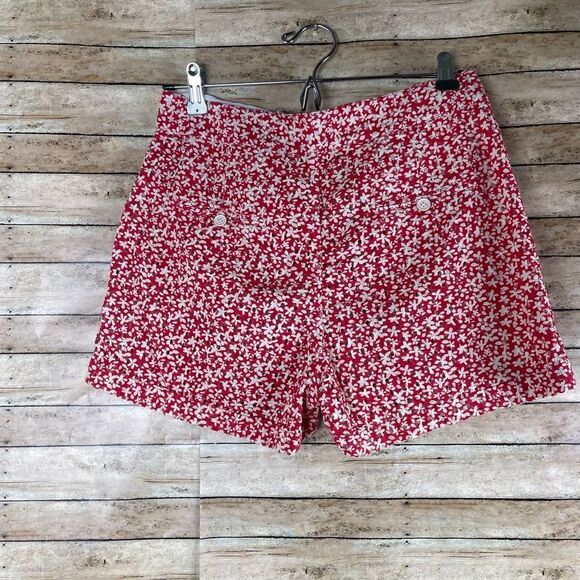Solid & Strip FLORAL-PRINT BRODERIE ANGLAISE COTTON SHORTS IN TOMATO RED szMed - Picture 5 of 5